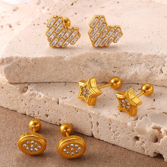 1 Paar Ohrstecker mit Blumen-Anhänger aus Edelstahl in Goldfarbe und Strasssteinen h5Bild3