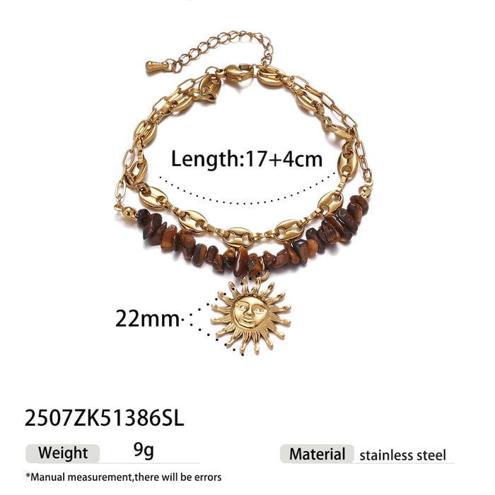 1 Stück Sonne Edelstahl Gold Farbe Naturstein Perlen Armband
