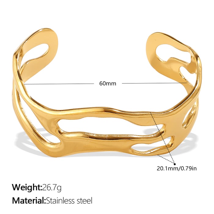 1 Stück einfaches, unregelmäßig geformtes Manschettenarmband aus Edelstahl in Goldfarbe 