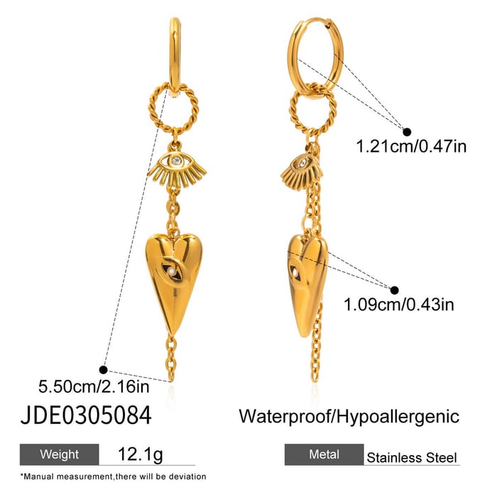 1 Pair Luxurious Devil's Eye Heart Stainless Steel Gold Color Women's Drop Earrings h5Picture2