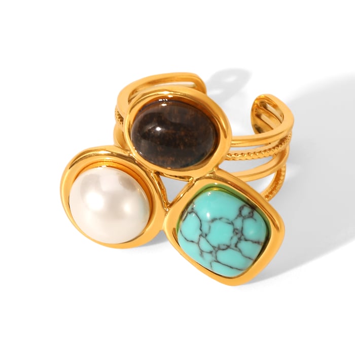 1 Piece Luxurious  Irregular Shape Stainless Steel   Gold Color  Women's Gemstone Rings