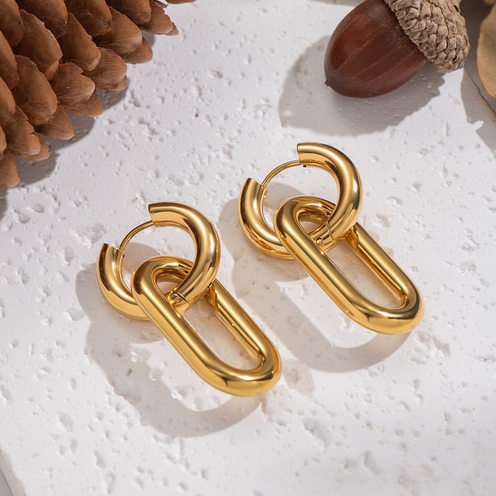1 Pair Circle Stainless Steel Gold Color Hoop Earrings Picture4