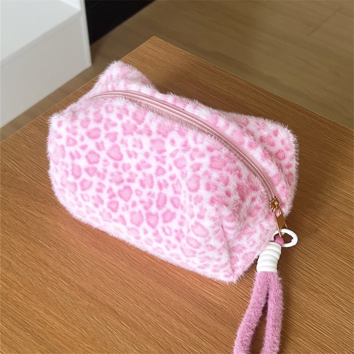 1 Piece Romantic  Retro Leopard Print Plush Women's Makeup Bags