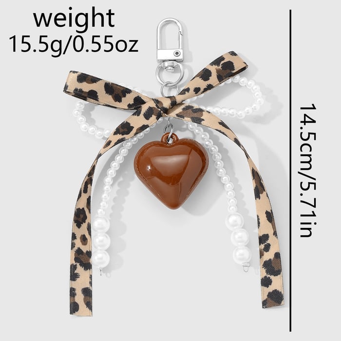 1 Piece Acrylic Heart Leopard Print Bow Knot Bag Charm Picture2