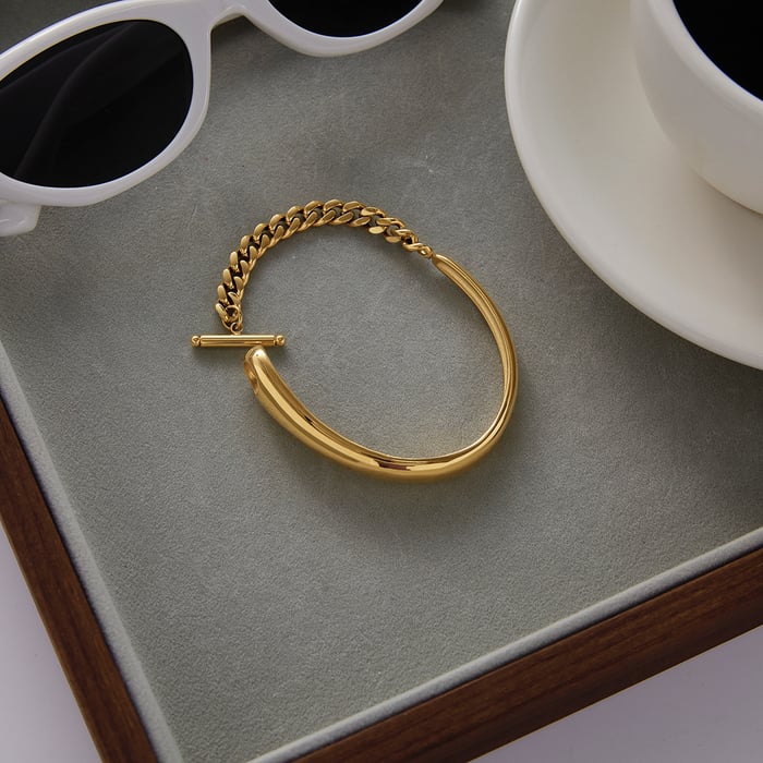 1 Piece Simple Patchwork Stainless Steel Gold Color Women's Chain Bracelets h5Picture6