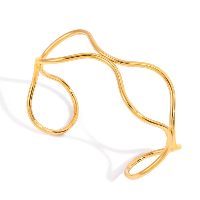 1 Piece Daily Curve Stainless Steel Gold Color Women's Cuff Bracelets