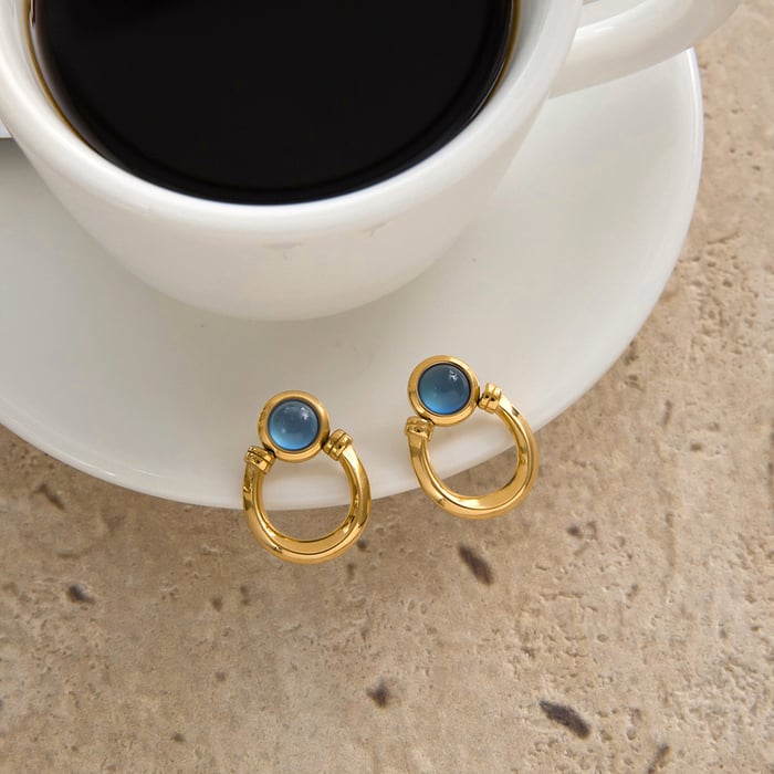 1 Paar elegante blaue Harzkreise aus Edelstahl in Goldfarbe für Damen h5Bild6