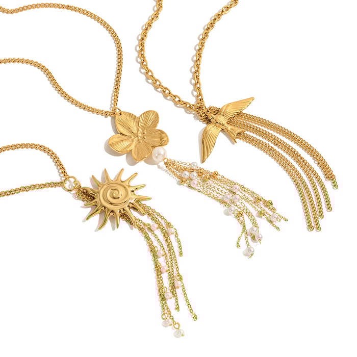 1 Piece Romantic Series Flower Tassel Stainless Steel Gold Color Women's Long Necklaces Picture8