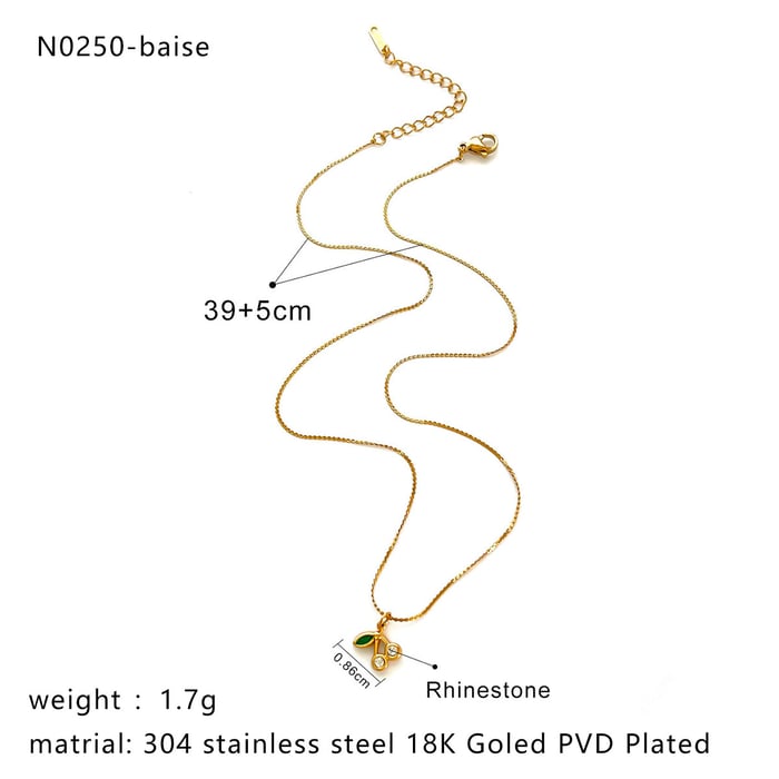 1 Piece Cherry Rhinestone Gold Color Pendant Necklace h5Picture2