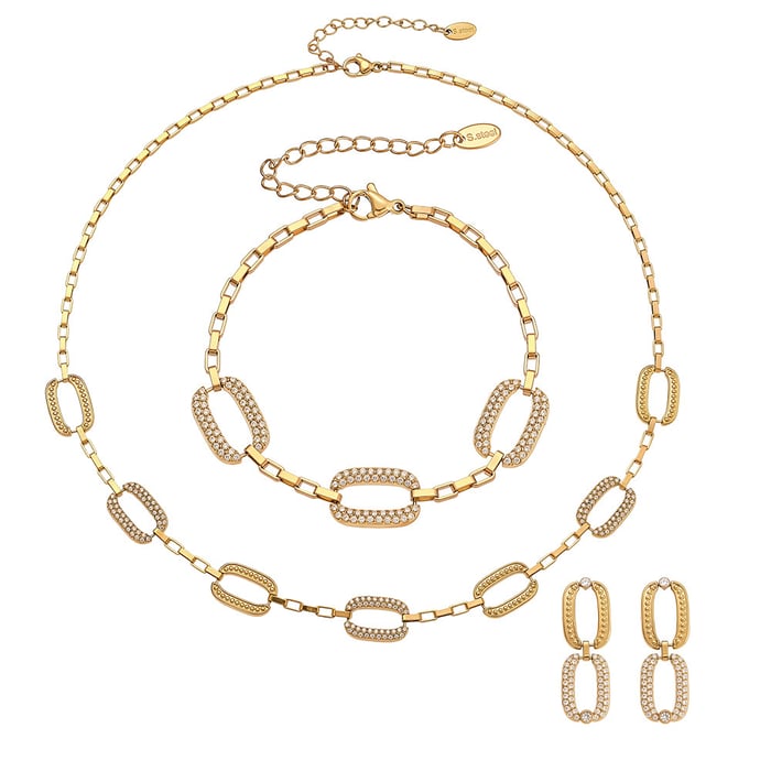 Designable Rectangular Stainless Steel Gold Color Zircon Women's Jewelry Sets h5Picture7