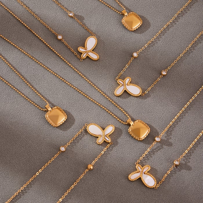 1 Piece Elegant Butterfly Stainless Steel Gold Color Shell Women's Pendant Necklaces h5Picture5