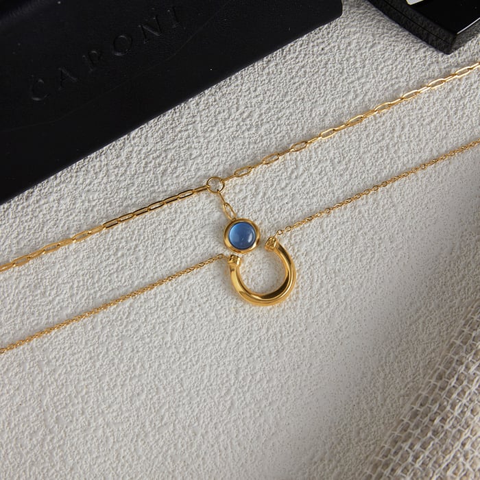 1 Stück klassische blaue Harzkreis-Edelstahl-Goldfarben-Damen-Anhänger-Halsketten Bild6