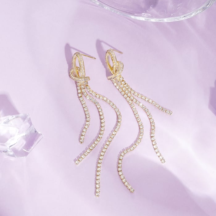 1 Pair Festive Series Heart Tassel Copper Dangle Earrings h5Picture4