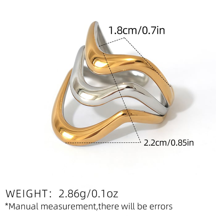 1 Piece Woven Mixed Gold Color And Silver Colors Stainless Steel Women‘s  Statement Rings h5Picture2