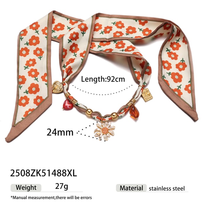 1 Piece Flower Stainless Steel Gold Color Fabric Pendant Necklace
