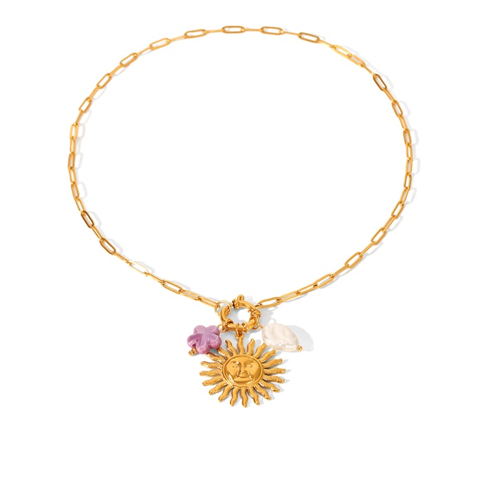 1 Piece Sun Stainless Steel Gold Color Pendant Necklace 