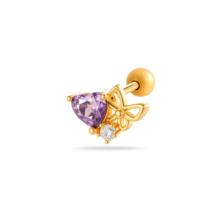 1 Piece Purple Butterfly Copper Gold Color Zircon Women's Piercing Earrings