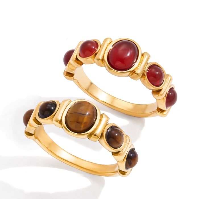 1 Piece Classic Circle Stainless Steel Gold Color Natural Stone Women's Gemstone Rings h5Picture5