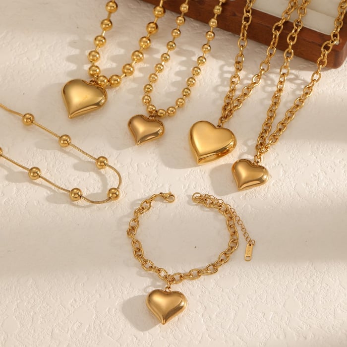 1 collar con colgante de corazón de acero inoxidable color dorado Imagen2