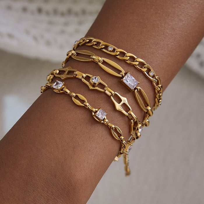 1 Piece Exquisite Chain Stainless Steel Gold Color Zircon Women's Chain Bracelets Picture2