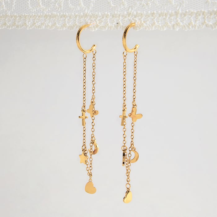 1 Pair Romantic Series Heart Stainless Steel Gold Color Women's Dangle Earrings Picture8