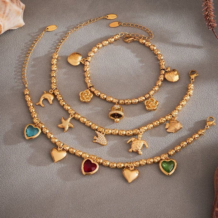 1 Piece Luxurious Heart Stainless Steel Gold Color Zircon Women's Charm Bracelets h5Picture5