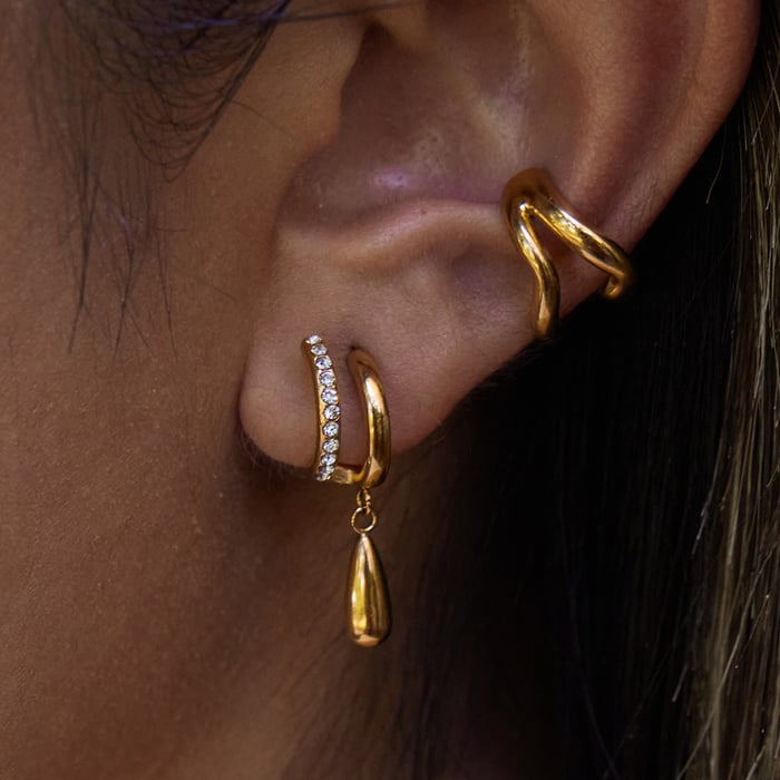 1 Pair Gorgeous Droplet Stainless Steel Gold Color Zircon Women's Drop Earrings h5Picture3