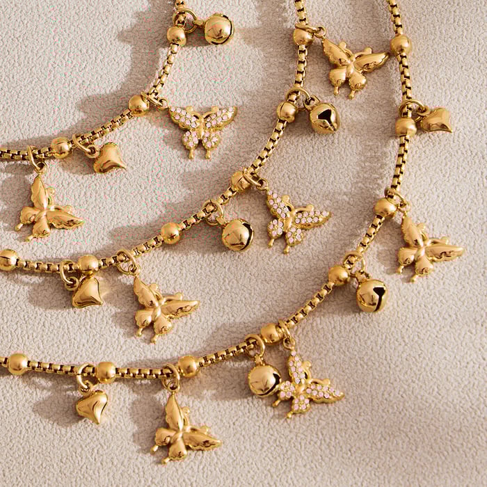 Elegant Butterfly Stainless Steel Gold Color Zircon Women's Jewelry Sets h5Picture3