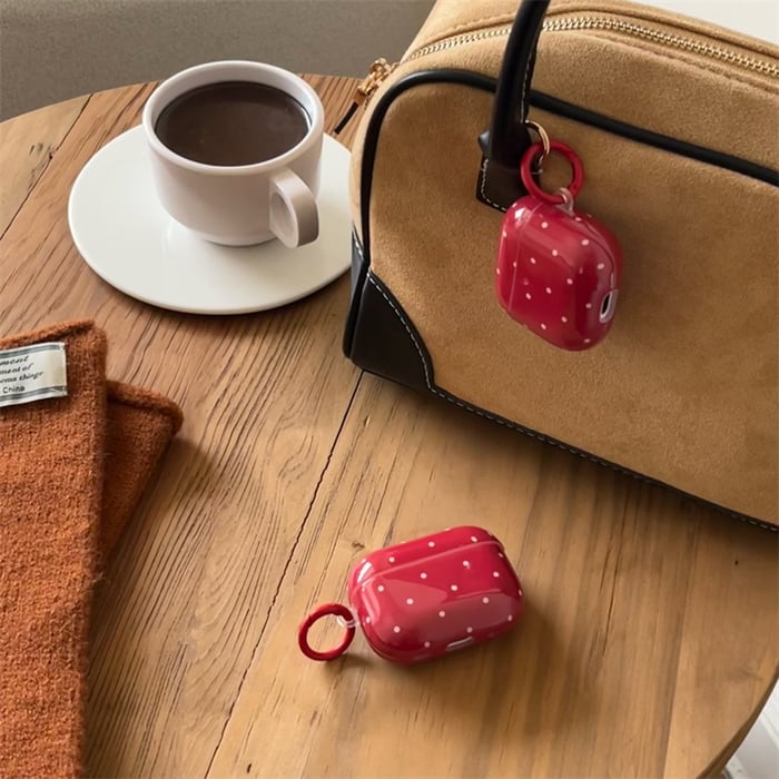 1 Piece Vintage Burgundy Polka Dots  Women's Earphone Case Picture2