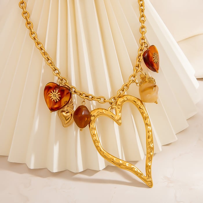 Collier avec pendentif en forme de cœur irrégulier en acier inoxydable pour femme, 1 pièce Image5