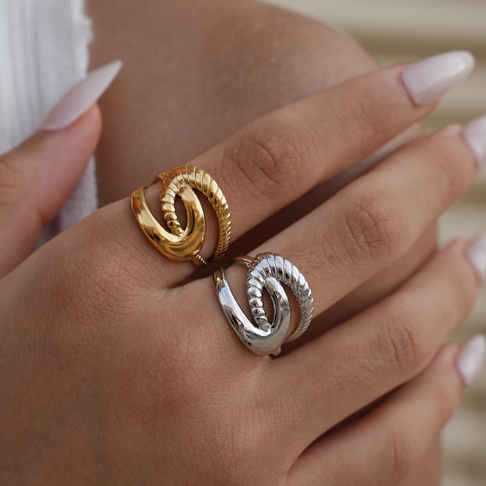 1 Piece Minimalist Irregular Shape Stainless Steel Gold Color Statement Rings h5Picture5