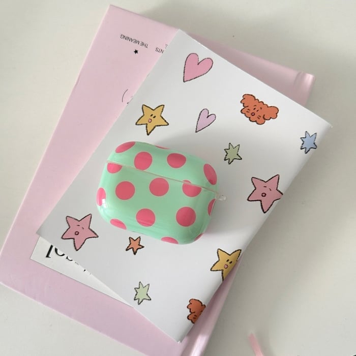 1 Piece Sweet Pink-Green Color-Blocked Polka Dot  Women's Earphone Case Picture3