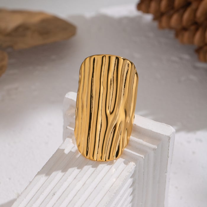 1 Stück Statement-Ring aus Edelstahl mit unregelmäßiger Form und Faden in Goldfarbe Bild2