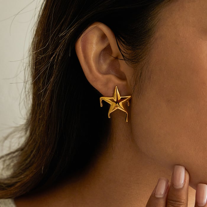 1 Pair Designable Star Stainless Steel Gold Color Women's Stud Earrings h5Picture5