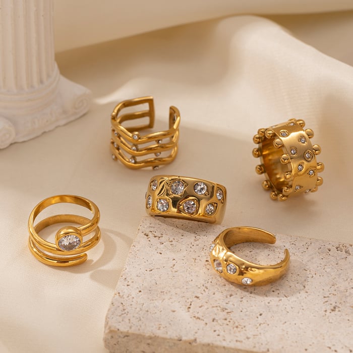 1 Stück Statement-Ring aus Edelstahl mit Stern in Goldfarbe h5Bild2