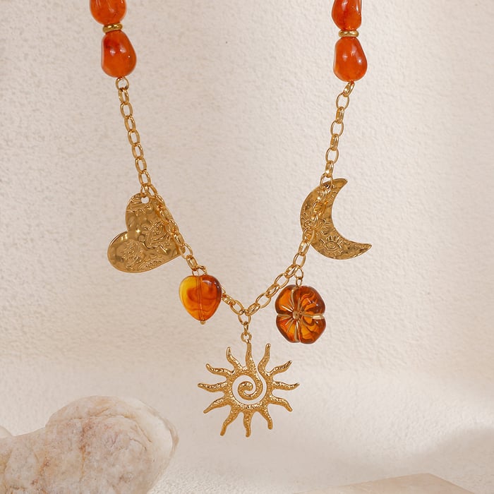 1 Piece Ethnic  DIY Flower Heart Sun Stainless Steel Women's Beaded Necklaces h5Picture3