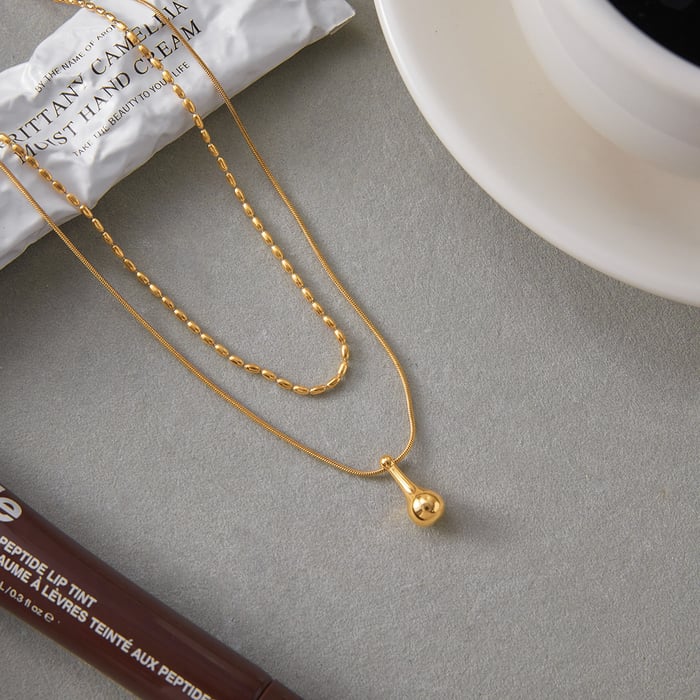 1 Piece Classic Droplet Stainless Steel Gold Color Women's Layered Necklaces h5Picture6