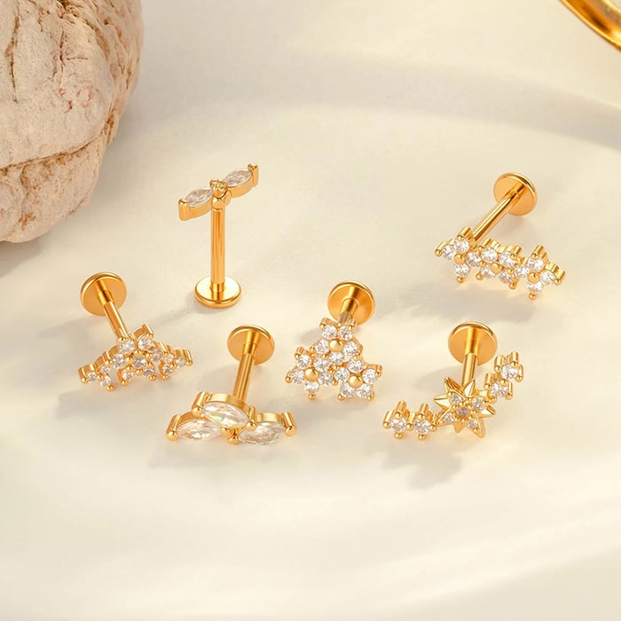1 Piece Elegant Flower Copper Gold Color Zircon Women's Piercing Earrings h5Picture4