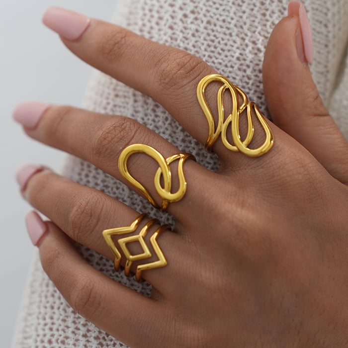1 Piece Simple Irregular Shape Lines Stainless Steel Women's  Statement Rings h5Picture3