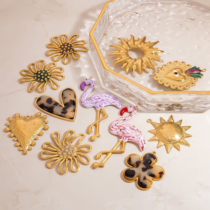 1 Piece Romantic Flower Stainless Steel  Gold Color DIY Pendant h5Picture4