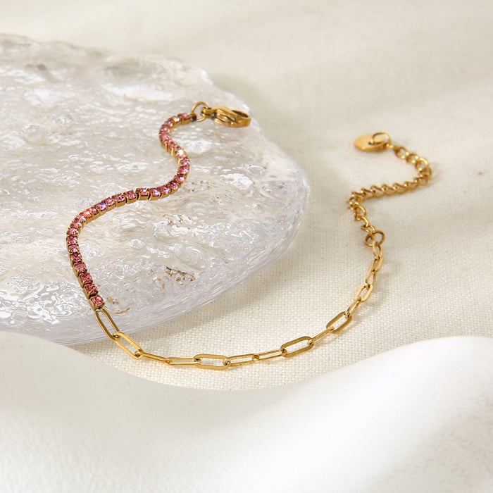 1 Piece Luxurious  Chain Rectangle Stainless Steel  Zircon Women's Chain Bracelets h5Picture3