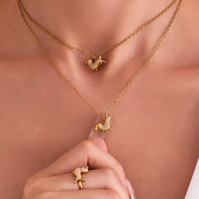 Cute Dachshund Stainless Steel Gold Color Zircon Women's Jewelry Sets h5Picture2