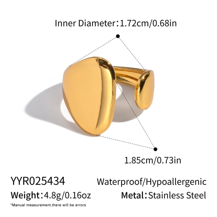 1 Piece Irregular Shape Stainless Steel Gold Color Minimalist Ring