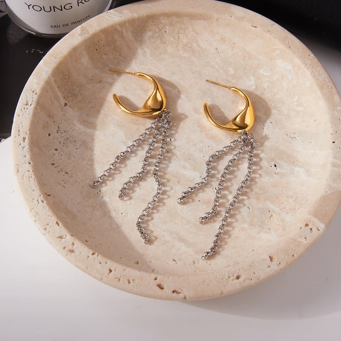 1 Pair Minimalist Tassel Gold&Silver Colors Stainless Steel Women's Dangle Earrings h5Picture7