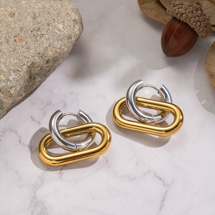 1 Pair Circle Stainless Steel Gold Color Hoop Earrings Picture6