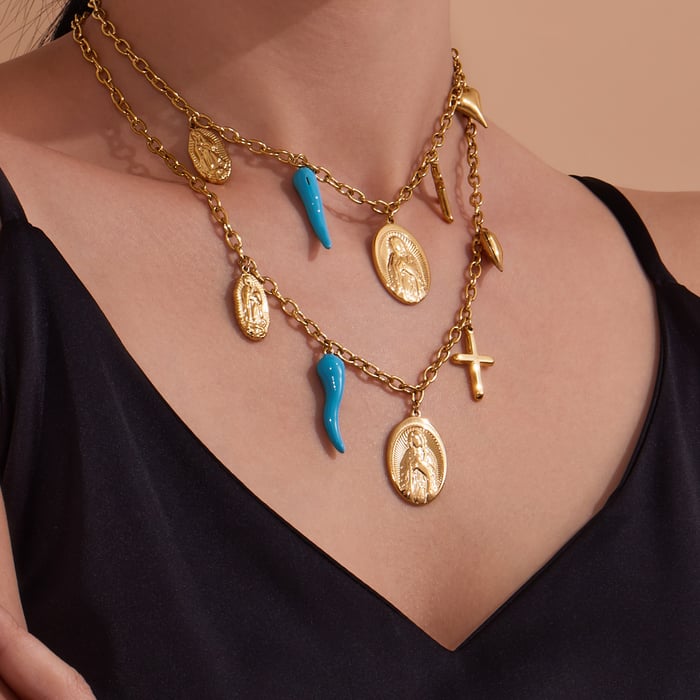 Luxurious Series Retro Madonna Stainless Steel Gold Color Women's Jewelry Sets h5Picture6