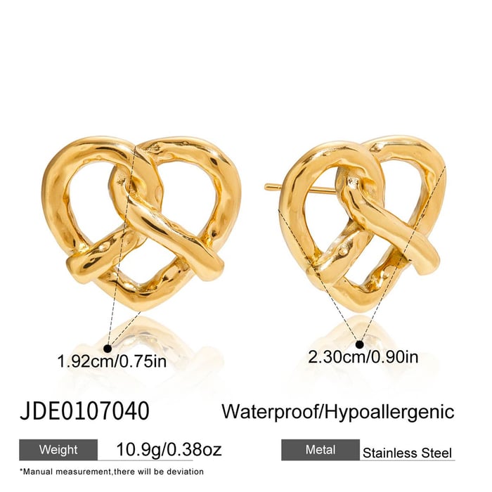 1 Pair Cute Pretzel Stainless Steel Gold Color Women's Stud Earrings h5Picture2