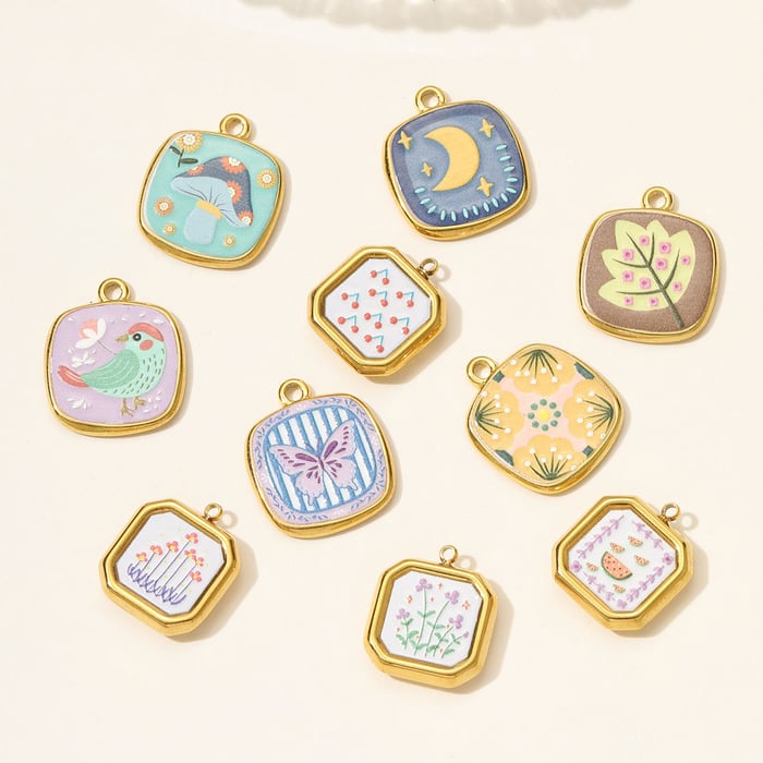 1 Piece Colorful Flower Stainless Steel Gold Color Women's Pendants h5Picture4
