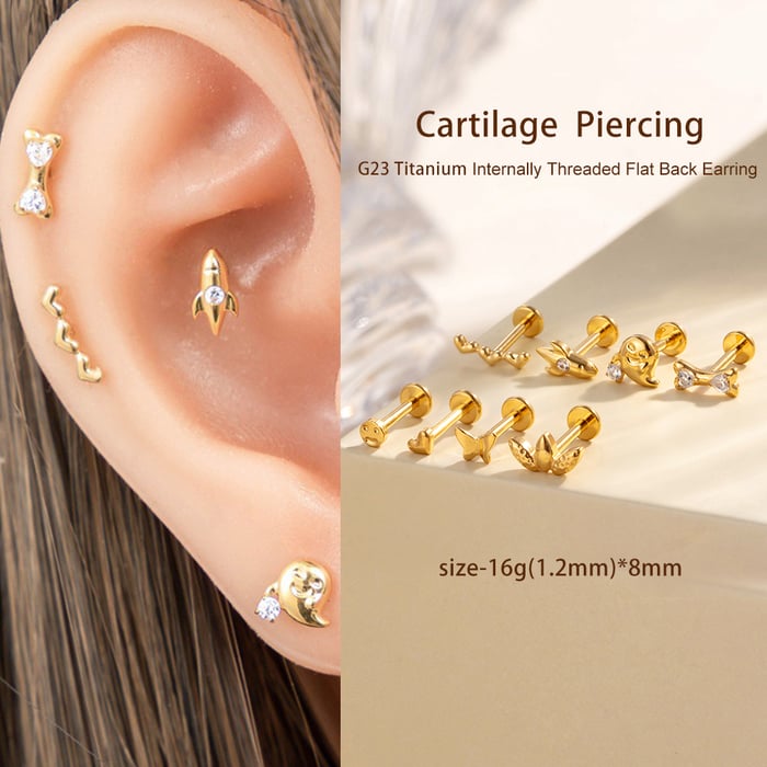 1 Piece Heart Butterfly Titanium Alloy Gold Color Zircon Women's Piercing Earrings h5Picture5