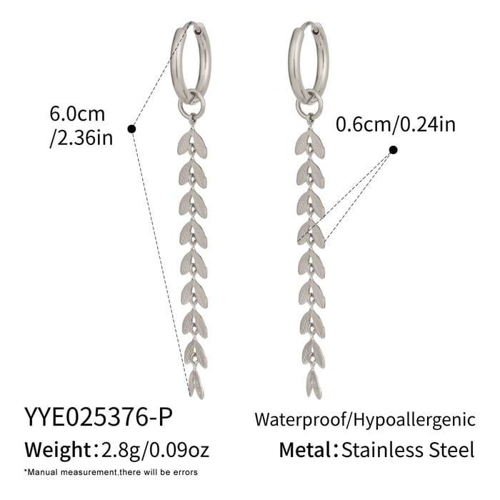1 Pair Casual Tassel Leaf Stainless Steel Gold Color Dangle Earrings